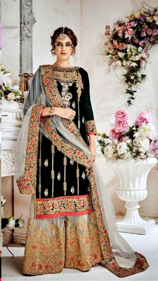 heavy stone work sharara suit